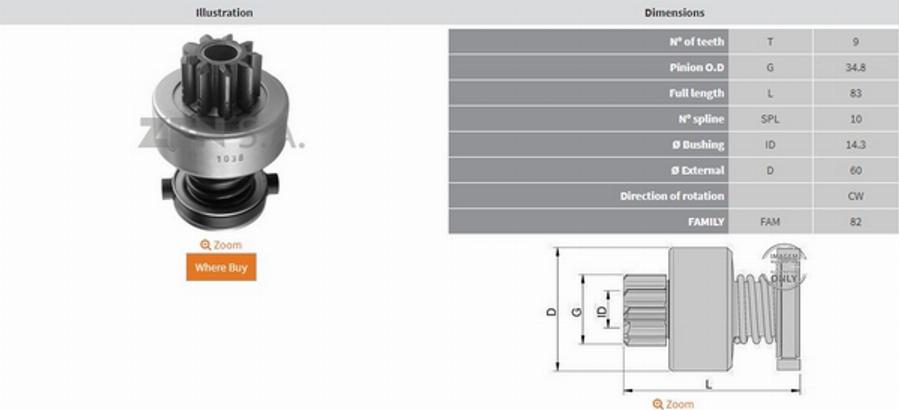 ZEN 1038 - Pinion, başlanğıc furqanavto.az