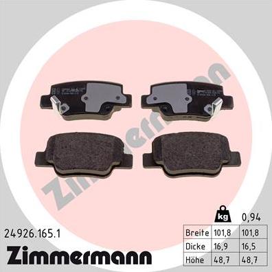 Zimmermann 24926.165.1 - Əyləc altlığı dəsti, əyləc diski furqanavto.az