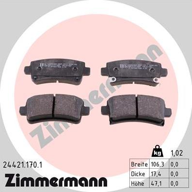 Zimmermann 24421.170.1 - Əyləc altlığı dəsti, əyləc diski furqanavto.az