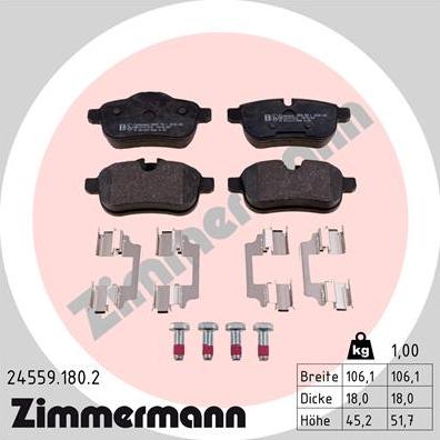 Zimmermann 24559.180.2 - Əyləc altlığı dəsti, əyləc diski furqanavto.az