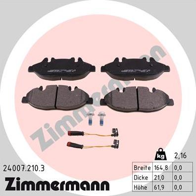 Zimmermann 24007.210.3 - Əyləc altlığı dəsti, əyləc diski furqanavto.az