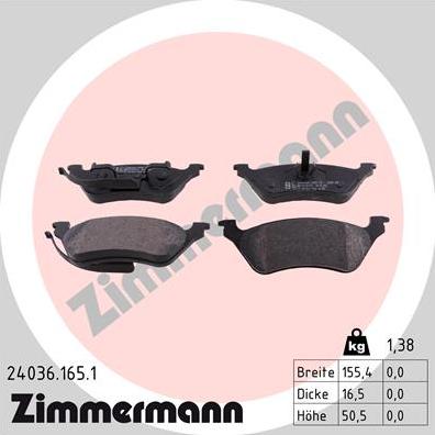 Zimmermann 24036.165.1 - Əyləc altlığı dəsti, əyləc diski furqanavto.az