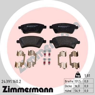 Zimmermann 24391.160.2 - Əyləc altlığı dəsti, əyləc diski furqanavto.az