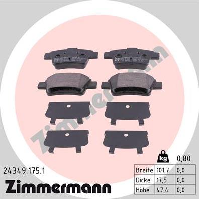 Zimmermann 24349.175.1 - Əyləc altlığı dəsti, əyləc diski furqanavto.az