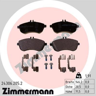 Zimmermann 24306.205.2 - Əyləc altlığı dəsti, əyləc diski furqanavto.az