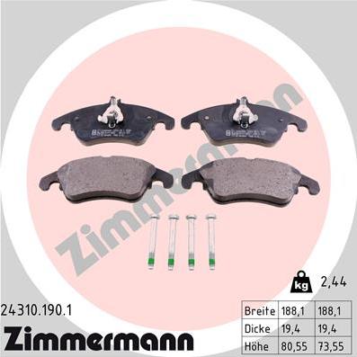 Zimmermann 24310.190.1 - Əyləc altlığı dəsti, əyləc diski furqanavto.az