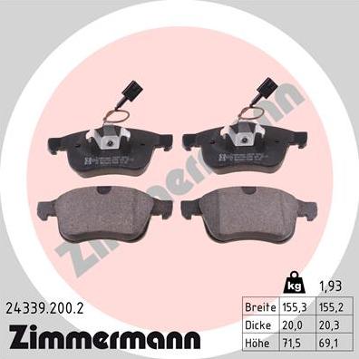 Zimmermann 24339.200.2 - Əyləc altlığı dəsti, əyləc diski furqanavto.az