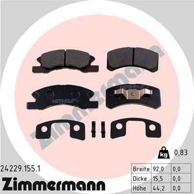 Zimmermann 24229.155.1 - Əyləc altlığı dəsti, əyləc diski furqanavto.az