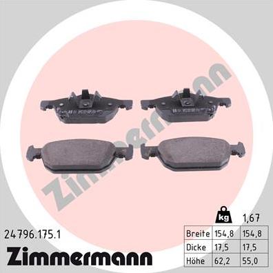 Zimmermann 24796.175.1 - Əyləc altlığı dəsti, əyləc diski furqanavto.az