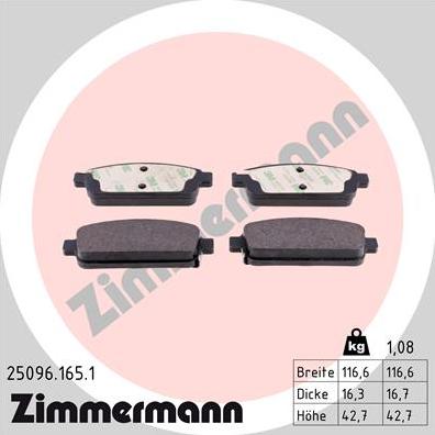 Zimmermann 25096.165.1 - Əyləc altlığı dəsti, əyləc diski furqanavto.az