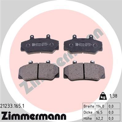 Zimmermann 21233.165.1 - Əyləc altlığı dəsti, əyləc diski furqanavto.az