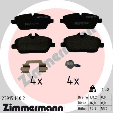 Zimmermann 23915.140.2 - Əyləc altlığı dəsti, əyləc diski furqanavto.az