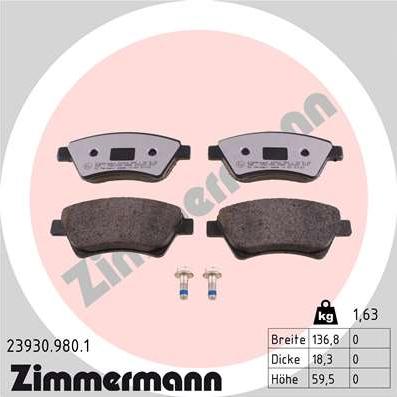 Zimmermann 23930.980.1 - Əyləc altlığı dəsti, əyləc diski furqanavto.az