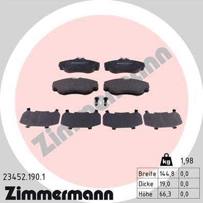 Zimmermann 23452.190.1 - Əyləc altlığı dəsti, əyləc diski furqanavto.az