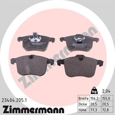 Zimmermann 23404.205.1 - Əyləc altlığı dəsti, əyləc diski furqanavto.az