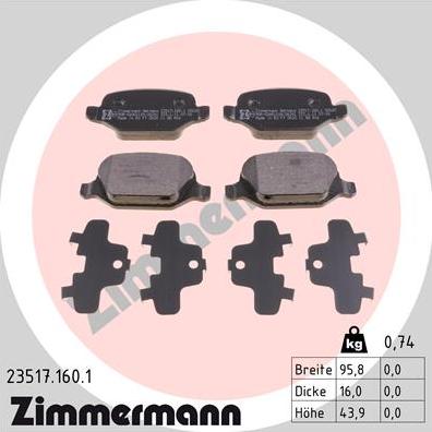 Zimmermann 23517.160.1 - Əyləc altlığı dəsti, əyləc diski furqanavto.az