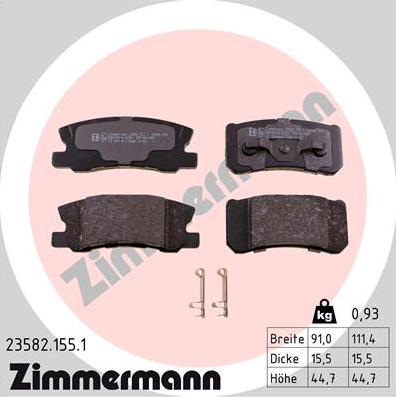 Zimmermann 23582.155.1 - Əyləc altlığı dəsti, əyləc diski furqanavto.az