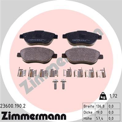 Zimmermann 23600.190.2 - Əyləc altlığı dəsti, əyləc diski furqanavto.az