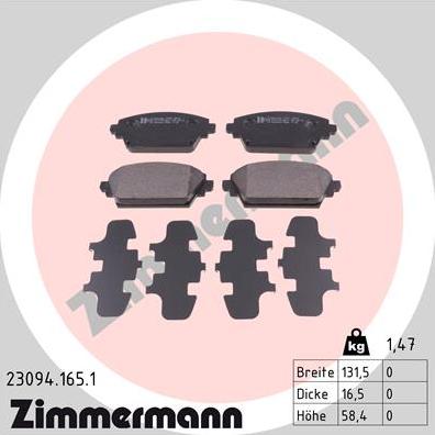 Zimmermann 23094.165.1 - Əyləc altlığı dəsti, əyləc diski furqanavto.az