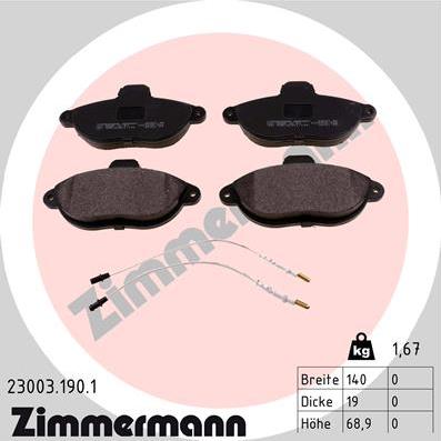 Zimmermann 23003.190.1 - Əyləc altlığı dəsti, əyləc diski furqanavto.az