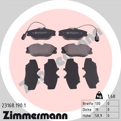 Zimmermann 23168.190.1 - Əyləc altlığı dəsti, əyləc diski furqanavto.az