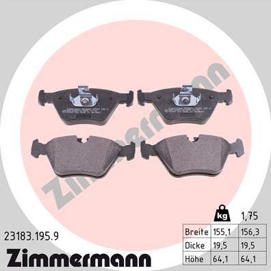 Zimmermann 23183.195.9 - Əyləc altlığı dəsti, əyləc diski furqanavto.az