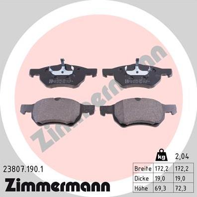 Zimmermann 23807.190.1 - Əyləc altlığı dəsti, əyləc diski furqanavto.az