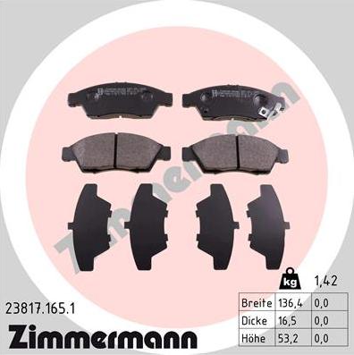 Zimmermann 23817.165.1 - Əyləc altlığı dəsti, əyləc diski furqanavto.az