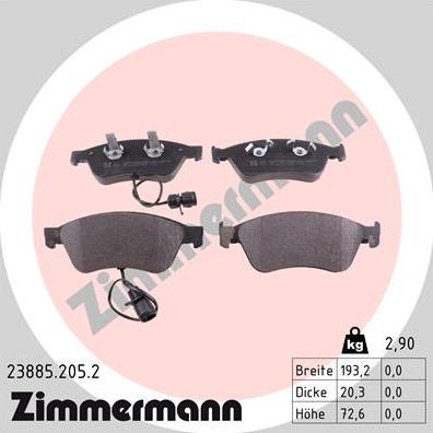 Zimmermann 23885.205.2 - Əyləc altlığı dəsti, əyləc diski furqanavto.az