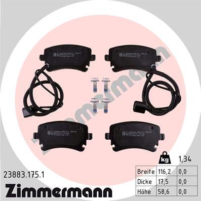 Zimmermann 23883.175.1 - Əyləc altlığı dəsti, əyləc diski furqanavto.az