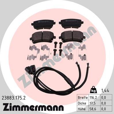 Zimmermann 23883.175.2 - Əyləc altlığı dəsti, əyləc diski furqanavto.az