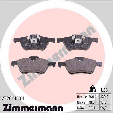 Zimmermann 23281.180.1 - Əyləc altlığı dəsti, əyləc diski furqanavto.az