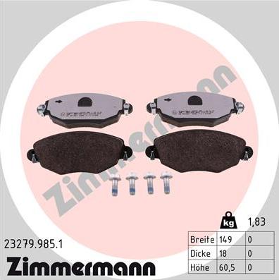 Zimmermann 23279.985.1 - Əyləc altlığı dəsti, əyləc diski furqanavto.az