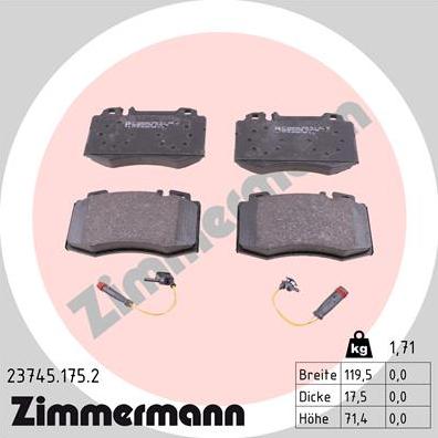 Zimmermann 23745.175.2 - Əyləc altlığı dəsti, əyləc diski furqanavto.az