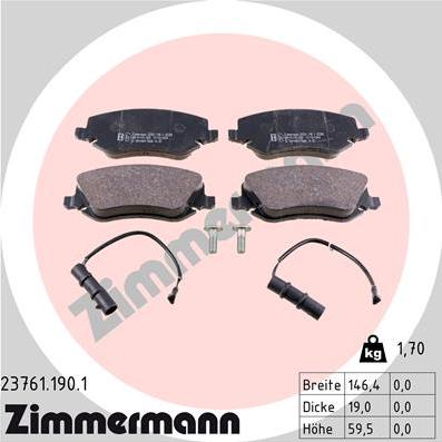 Zimmermann 23761.190.1 - Əyləc altlığı dəsti, əyləc diski furqanavto.az