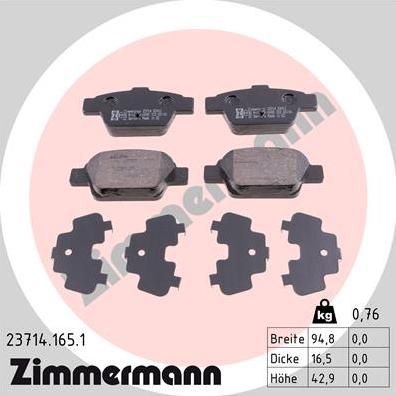 Zimmermann 23714.165.1 - Əyləc altlığı dəsti, əyləc diski furqanavto.az