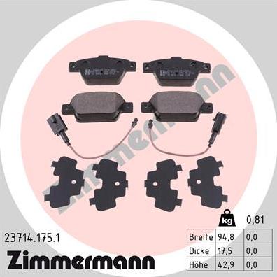 Zimmermann 23714.175.1 - Əyləc altlığı dəsti, əyləc diski furqanavto.az