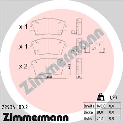 Zimmermann 22934.180.2 - Əyləc altlığı dəsti, əyləc diski furqanavto.az