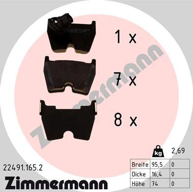 Zimmermann 22491.165.2 - Əyləc altlığı dəsti, əyləc diski furqanavto.az