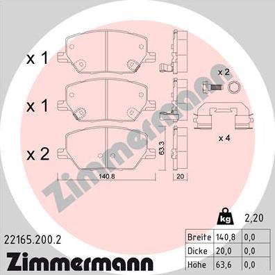 Zimmermann 22165.200.2 - Əyləc altlığı dəsti, əyləc diski furqanavto.az