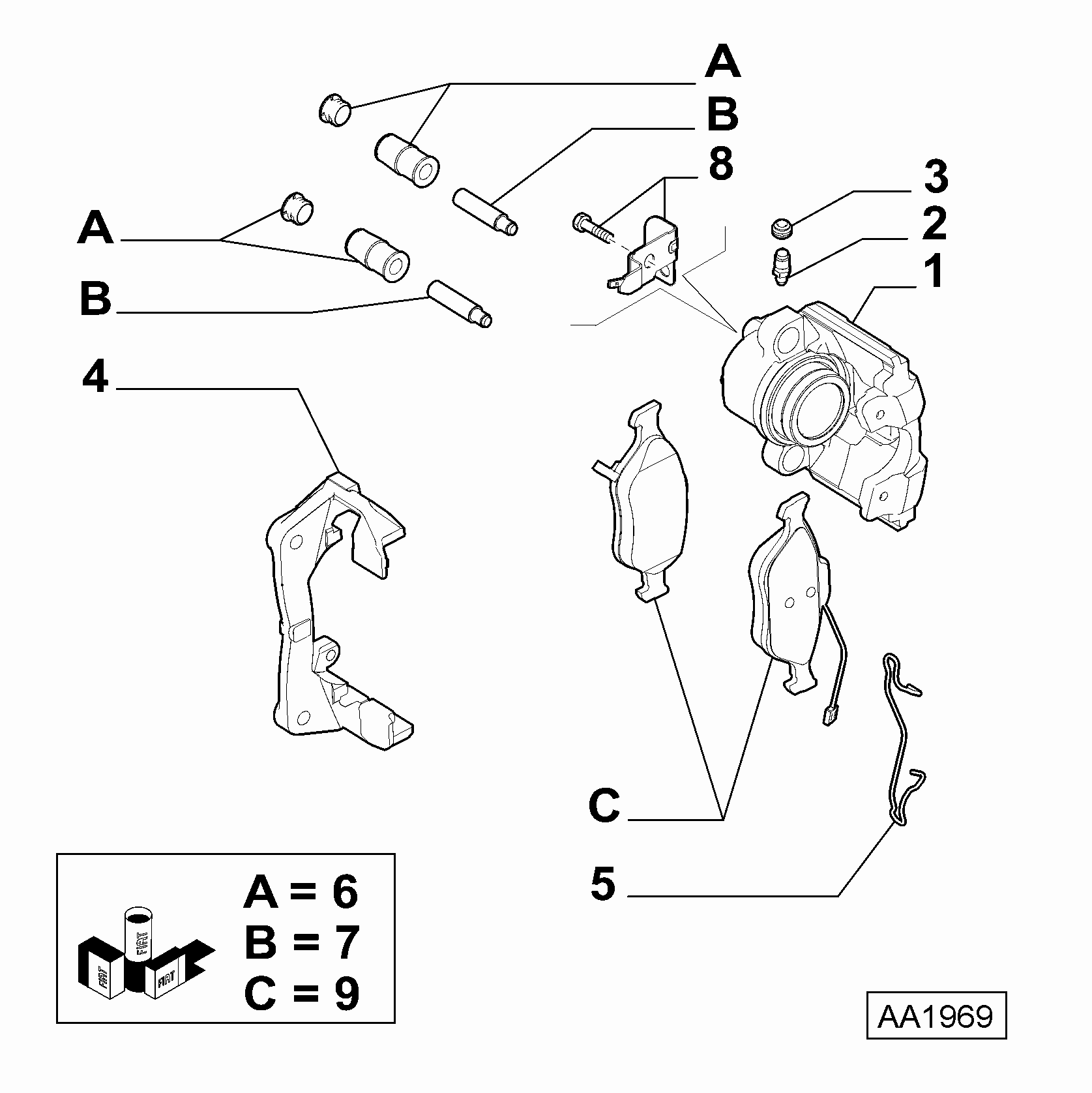 Alfarome/Fiat/Lanci 77363591 - Bələdçi Bolt, əyləc kaliperi furqanavto.az