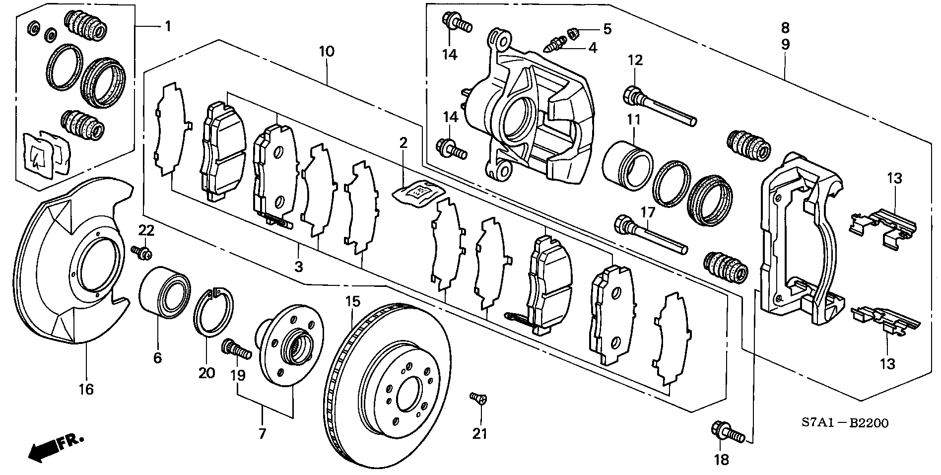 Honda 45022-S7A-D00 - Əyləc altlığı dəsti, əyləc diski furqanavto.az