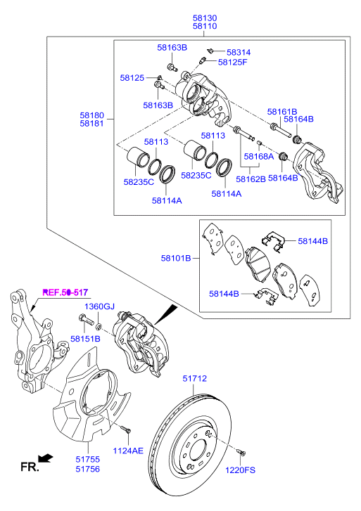 Hyundai 58101-2WA01 - Əyləc altlığı dəsti, əyləc diski furqanavto.az