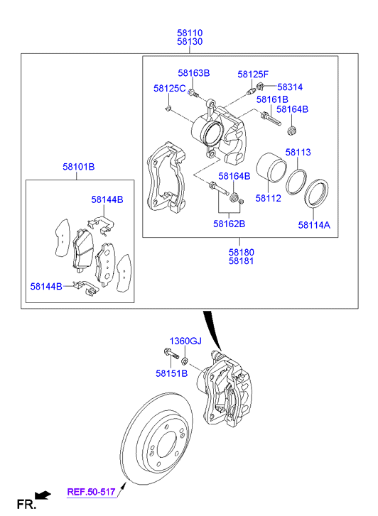 Hyundai 581013XA20 - Əyləc altlığı dəsti, əyləc diski furqanavto.az