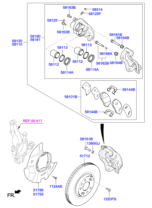 Hyundai 581012WA70 - Əyləc altlığı dəsti, əyləc diski furqanavto.az