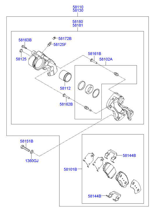 Hyundai 58101-3KA40 - Əyləc altlığı dəsti, əyləc diski furqanavto.az