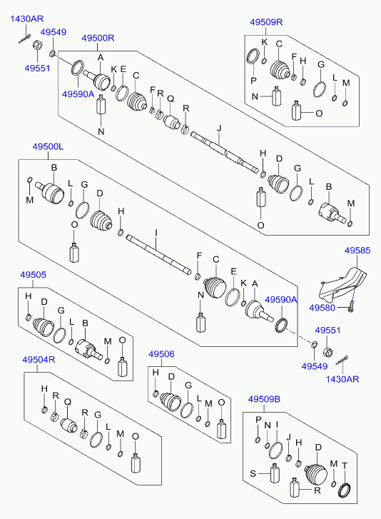 Hyundai 49500-2H012 - Birləşmə dəsti, ötürücü val furqanavto.az