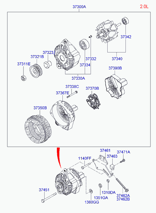 Hyundai 3732137406 - Kasnak, alternator, sərbəst dönərli mufta furqanavto.az