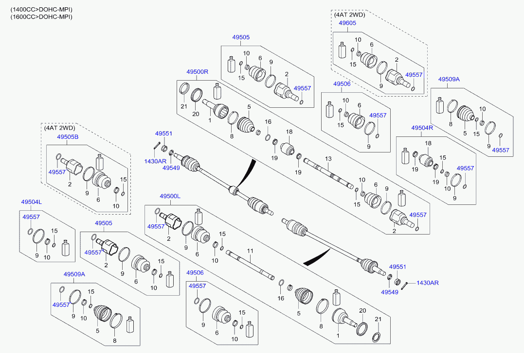 Hyundai 49605-1CA00 - Birləşmə dəsti, ötürücü val furqanavto.az