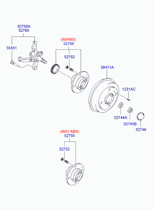 Hyundai 52710-25101 - Təkər qovşağı, podşipnik dəsti furqanavto.az